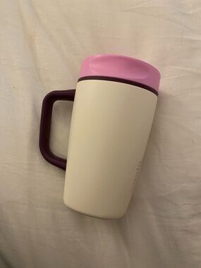 Owala Travel Mug with Pink Lid and Cream Body